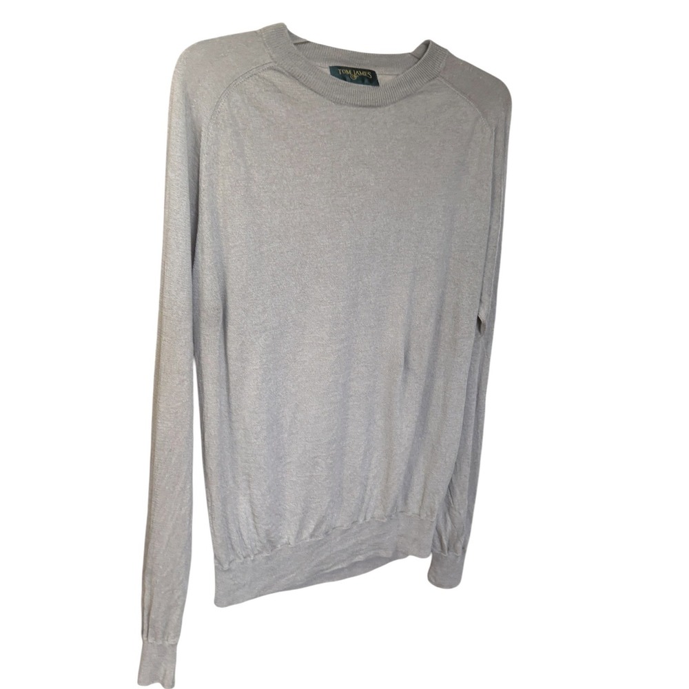 Tom James Sweater Mens Large Beige Silk Tencel Cashmere Crewneck Raglan Luxury